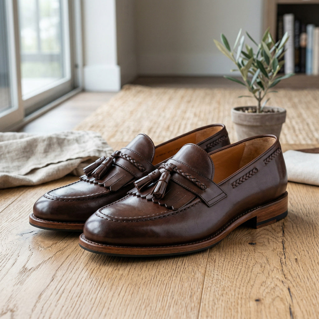 Luxury Edition - Artisian Made Brown Italian Leather Vercelli Kiltie Tassel Loafers