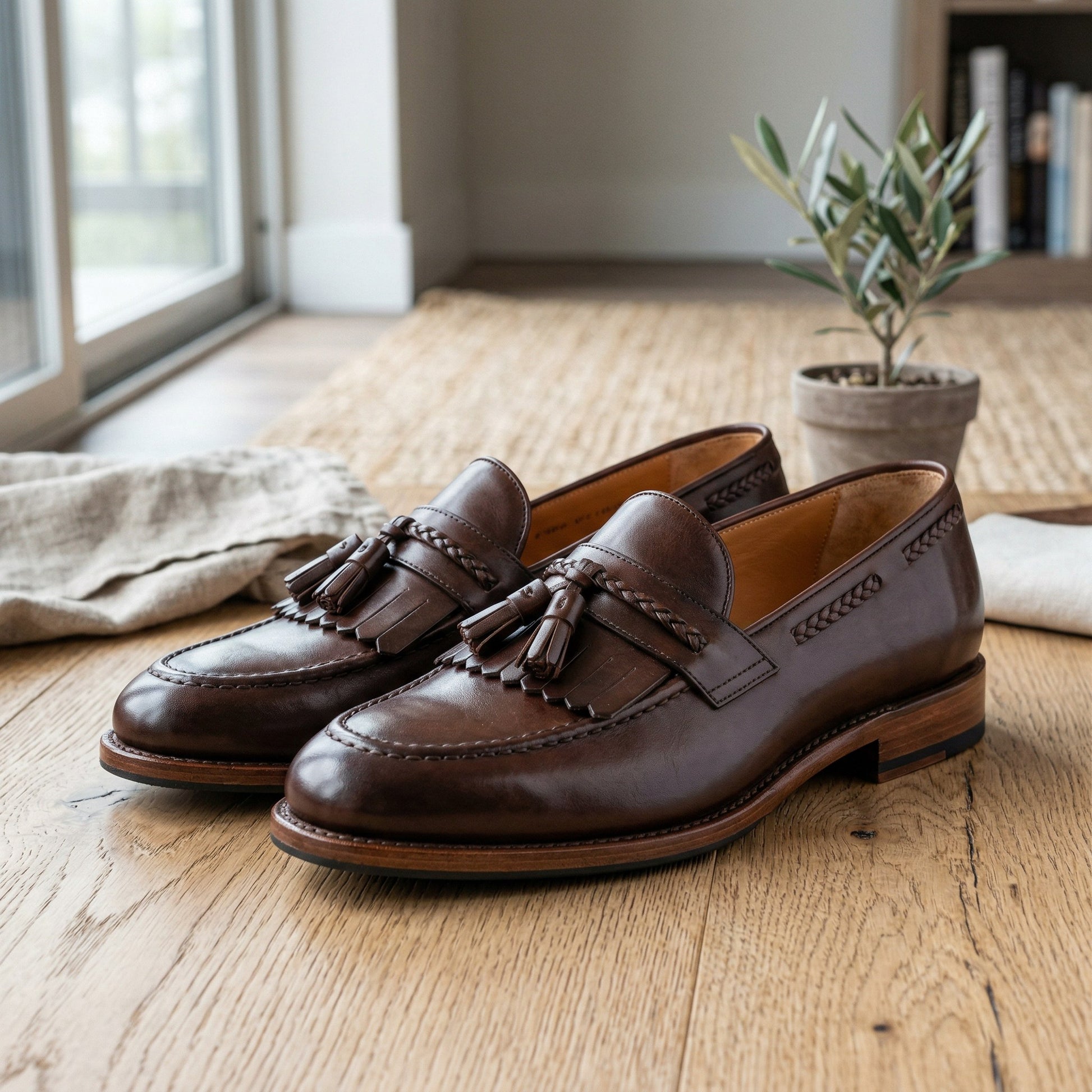Luxury Edition - Artisian Made Brown Italian Leather Vercelli Kiltie Tassel Loafers