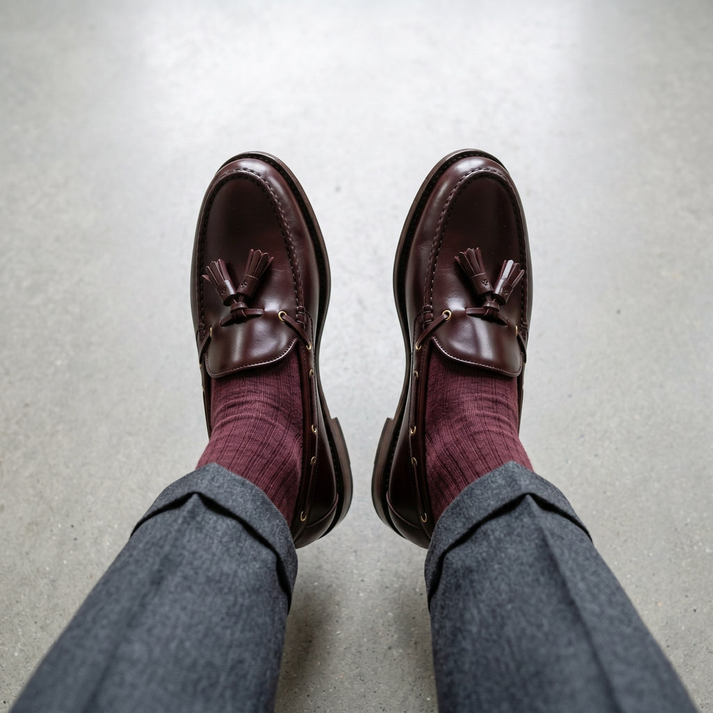 Luxury Edition - Artisian Made Burgundy Italian Leather Vernazza Kiltie Tassel Loafers