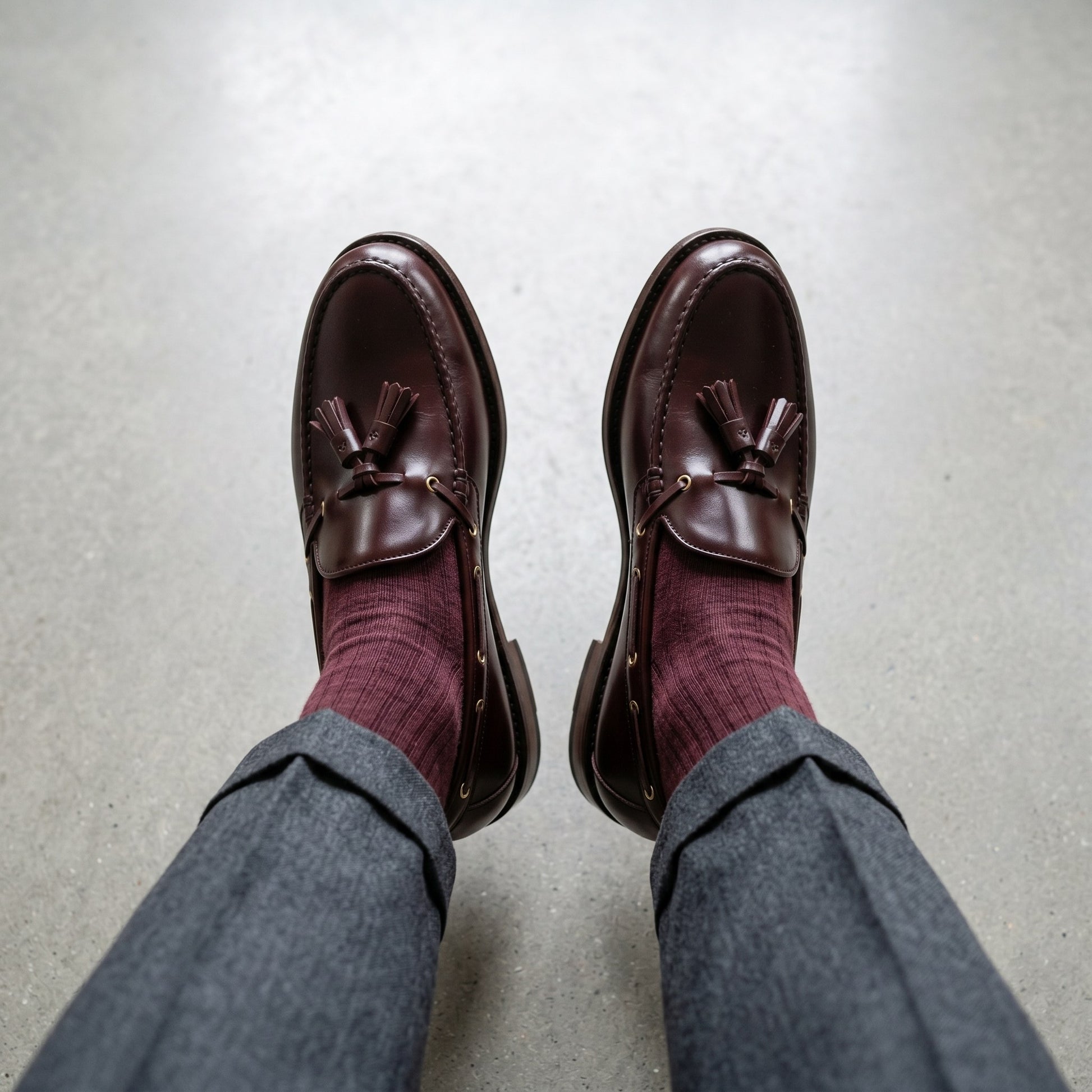 Luxury Edition - Artisian Made Burgundy Italian Leather Vernazza Kiltie Tassel Loafers