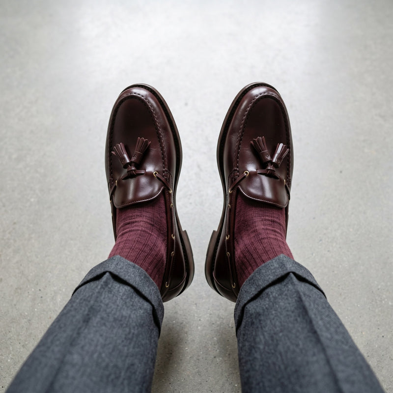 Luxury Edition - Artisian Made Burgundy Italian Leather Vernazza Kiltie Tassel Loafers