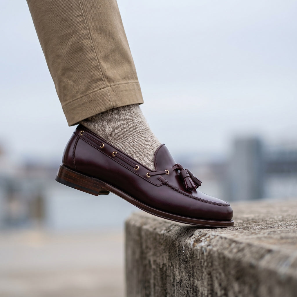 Luxury Edition - Artisian Made Burgundy Italian Leather Vernazza Kiltie Tassel Loafers