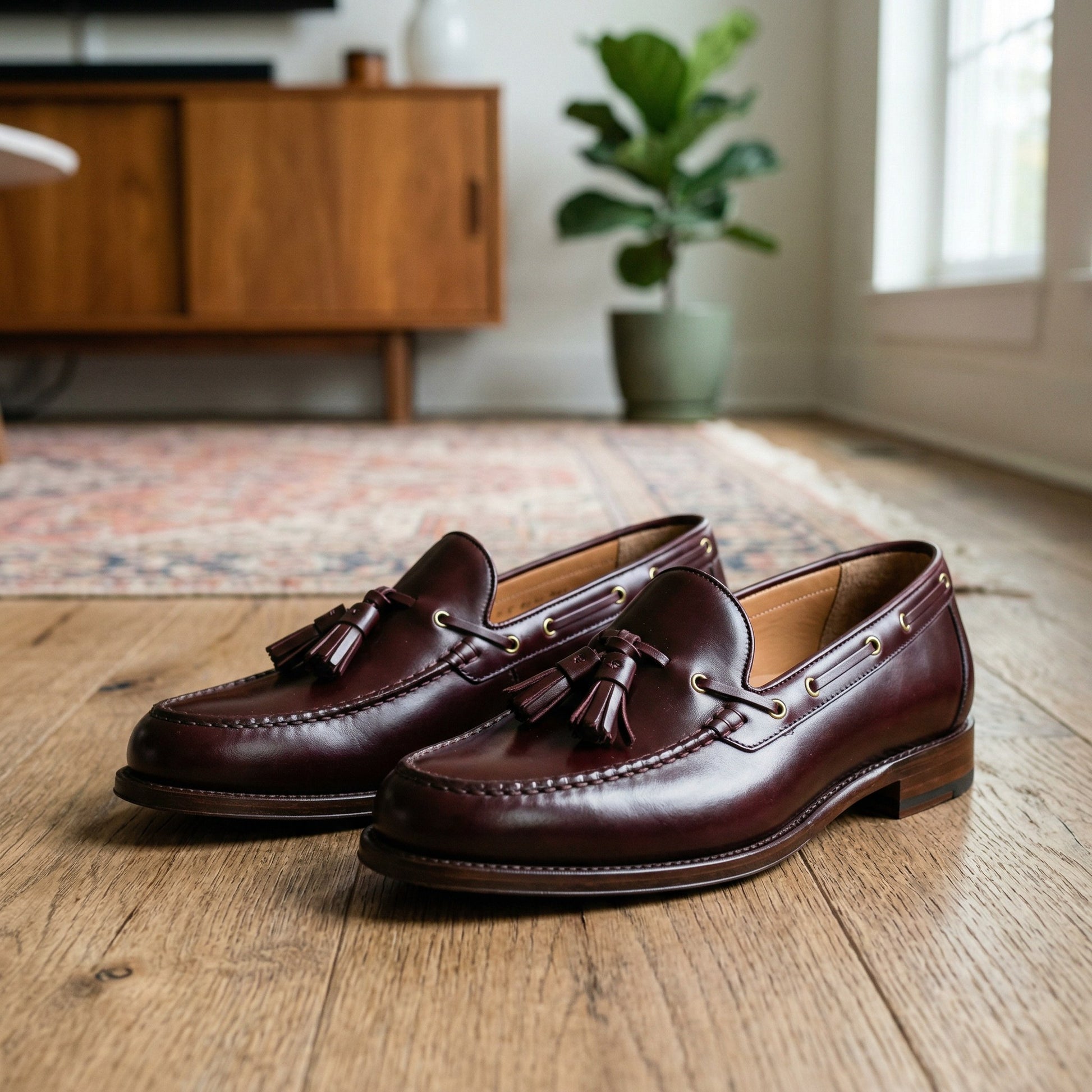 Luxury Edition - Artisian Made Burgundy Italian Leather Vernazza Kiltie Tassel Loafers