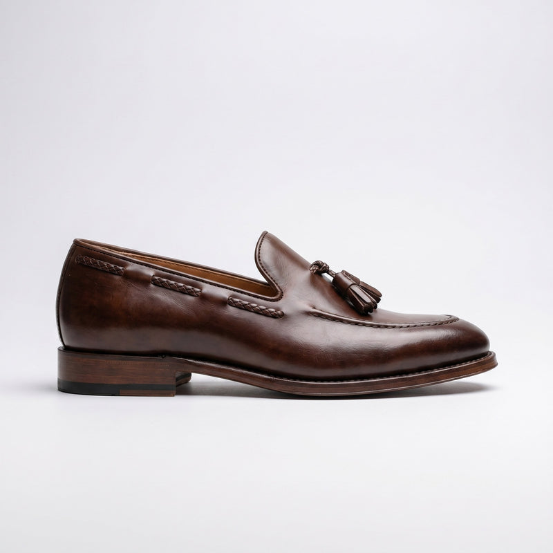 Luxury Edition - Artisian Made Brown Italian Leather Vibo Tassel Loafers