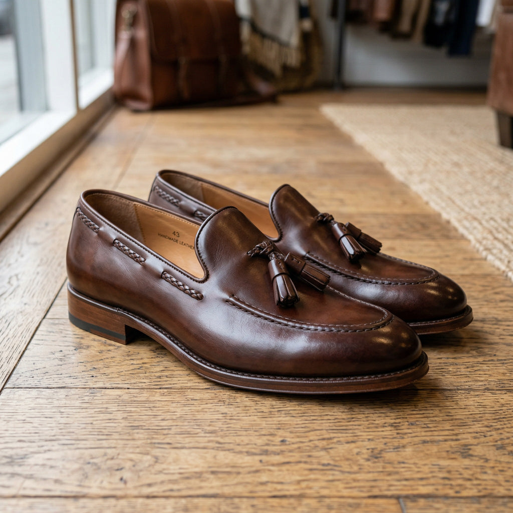 Luxury Edition - Artisian Made Brown Italian Leather Vibo Tassel Loafers