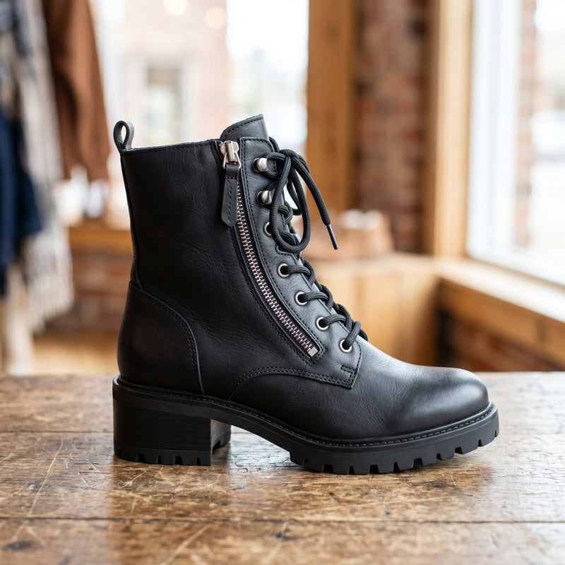 Luxury Edition - Artisian Made Black Italian Leather Vigevano Lace Up Zipper Boots