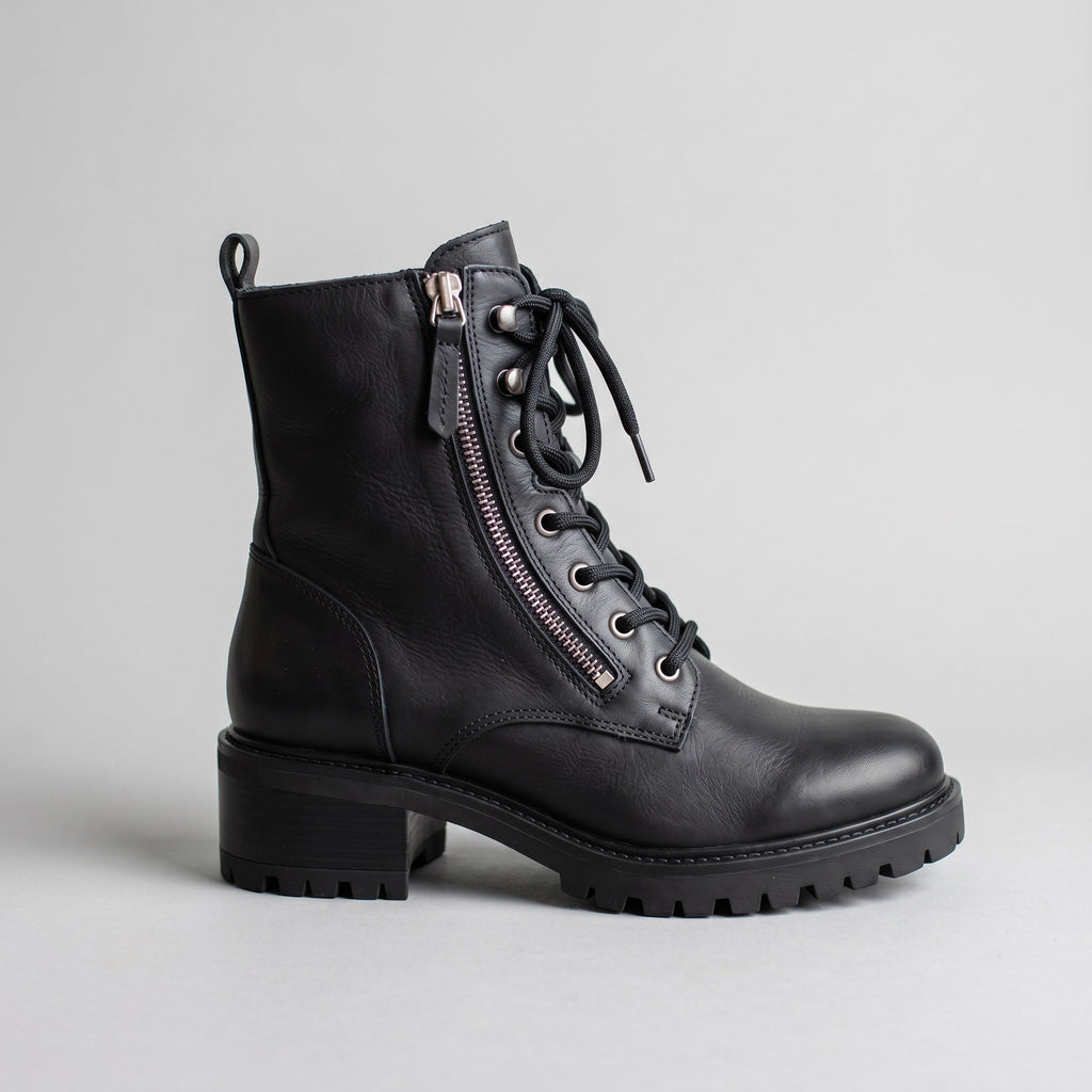 Luxury Edition - Artisian Made Black Italian Leather Vigevano Lace Up Zipper Boots