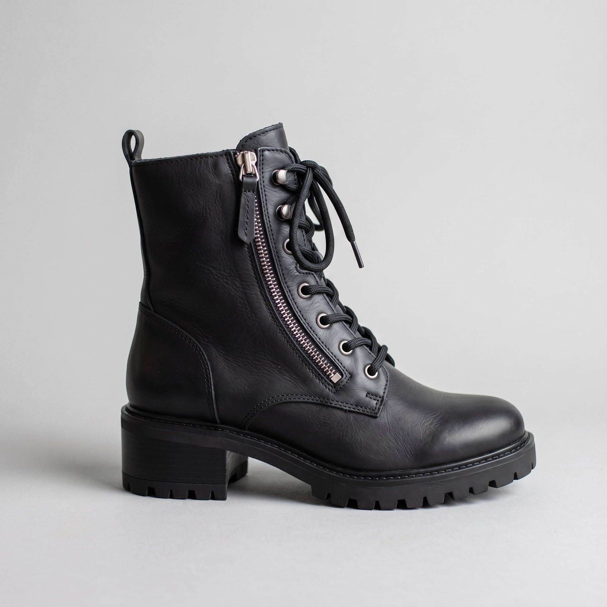 Luxury Edition - Artisian Made Black Italian Leather Vigevano Lace Up Zipper Boots