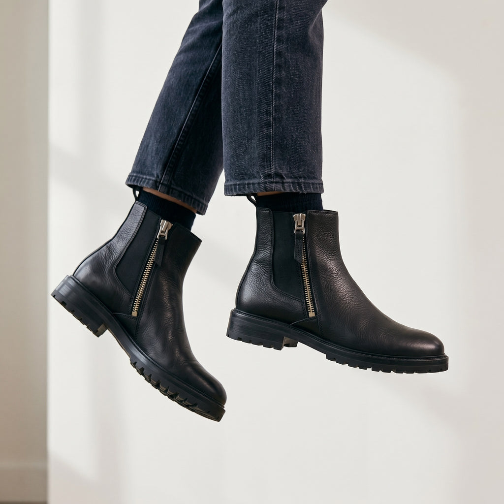 Luxury Edition - Artisian Made Black Italian Leather Viterbo Zipper Boots