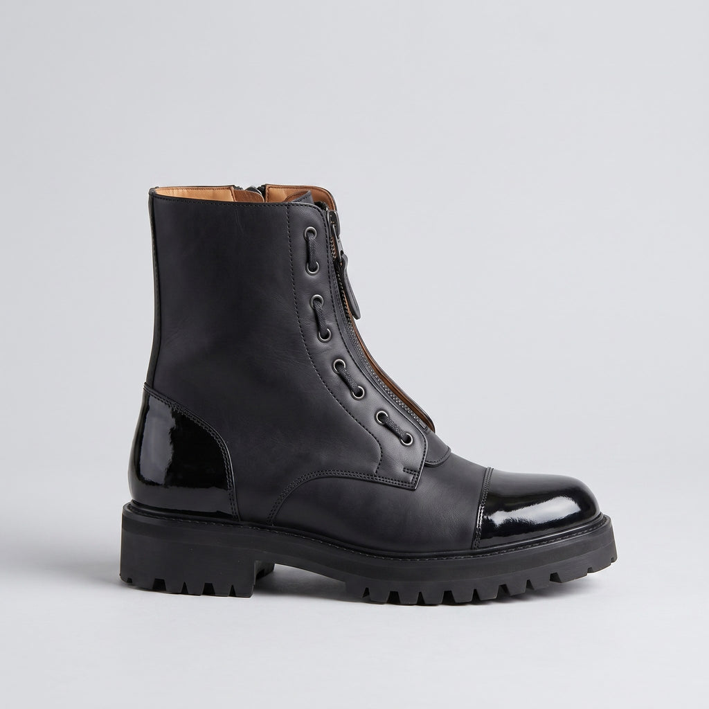 Luxury Edition - Artisian Made Black Italian Leather Volterra Lace Up Zipper Boots