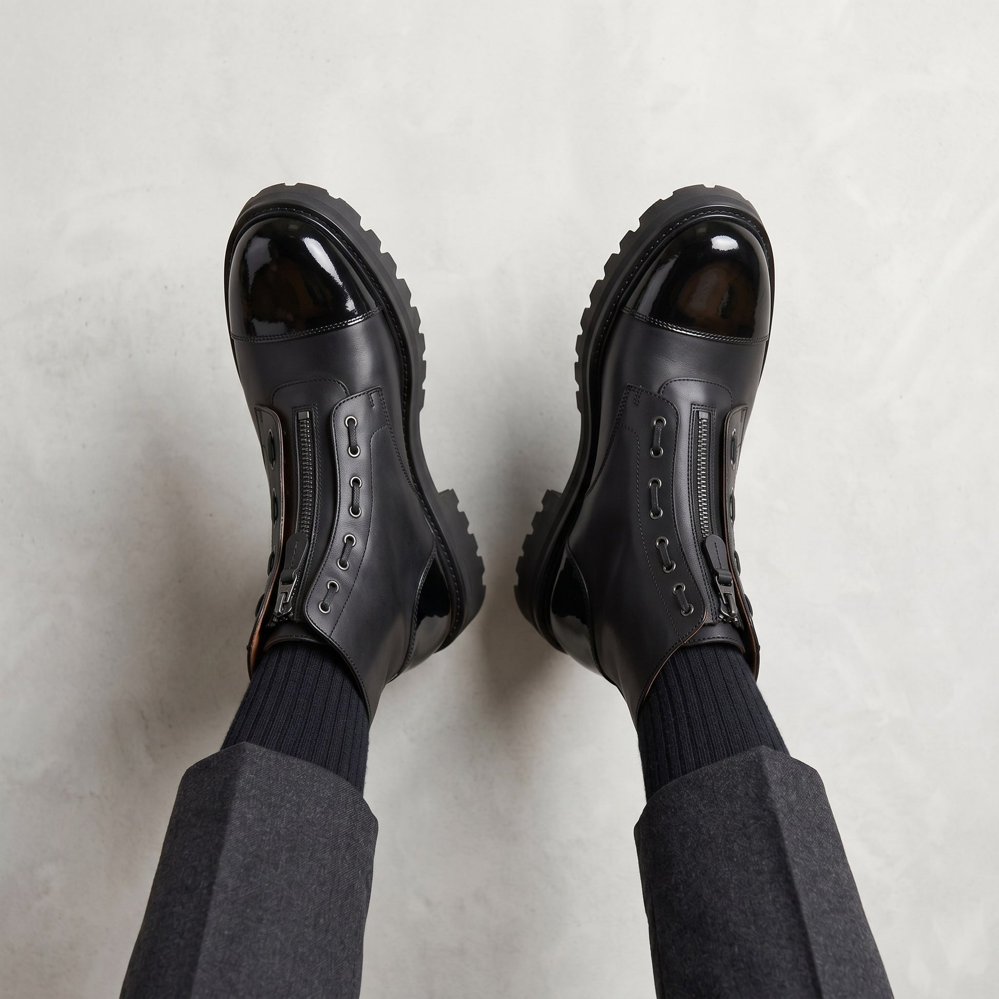 Luxury Edition - Artisian Made Black Italian Leather Volterra Lace Up Zipper Boots