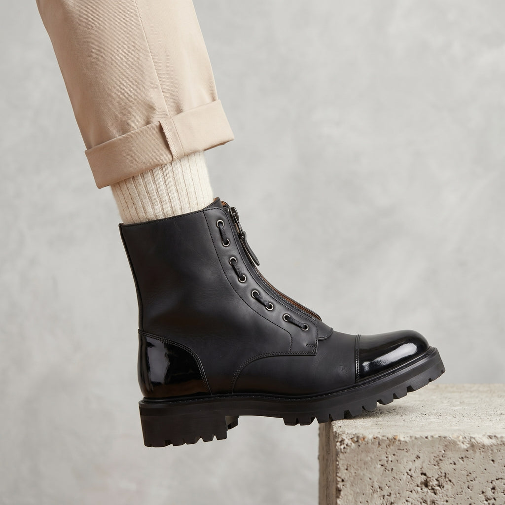 Luxury Edition - Artisian Made Black Italian Leather Volterra Lace Up Zipper Boots