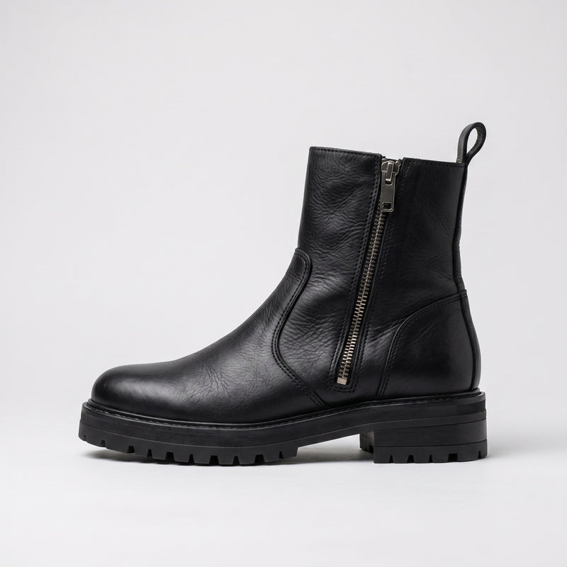 Luxury Edition - Artisian Made Black Italian Leather Amantea Zipper Boots