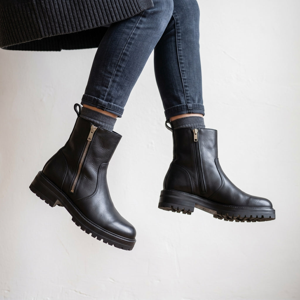 Luxury Edition - Artisian Made Black Italian Leather Amantea Zipper Boots