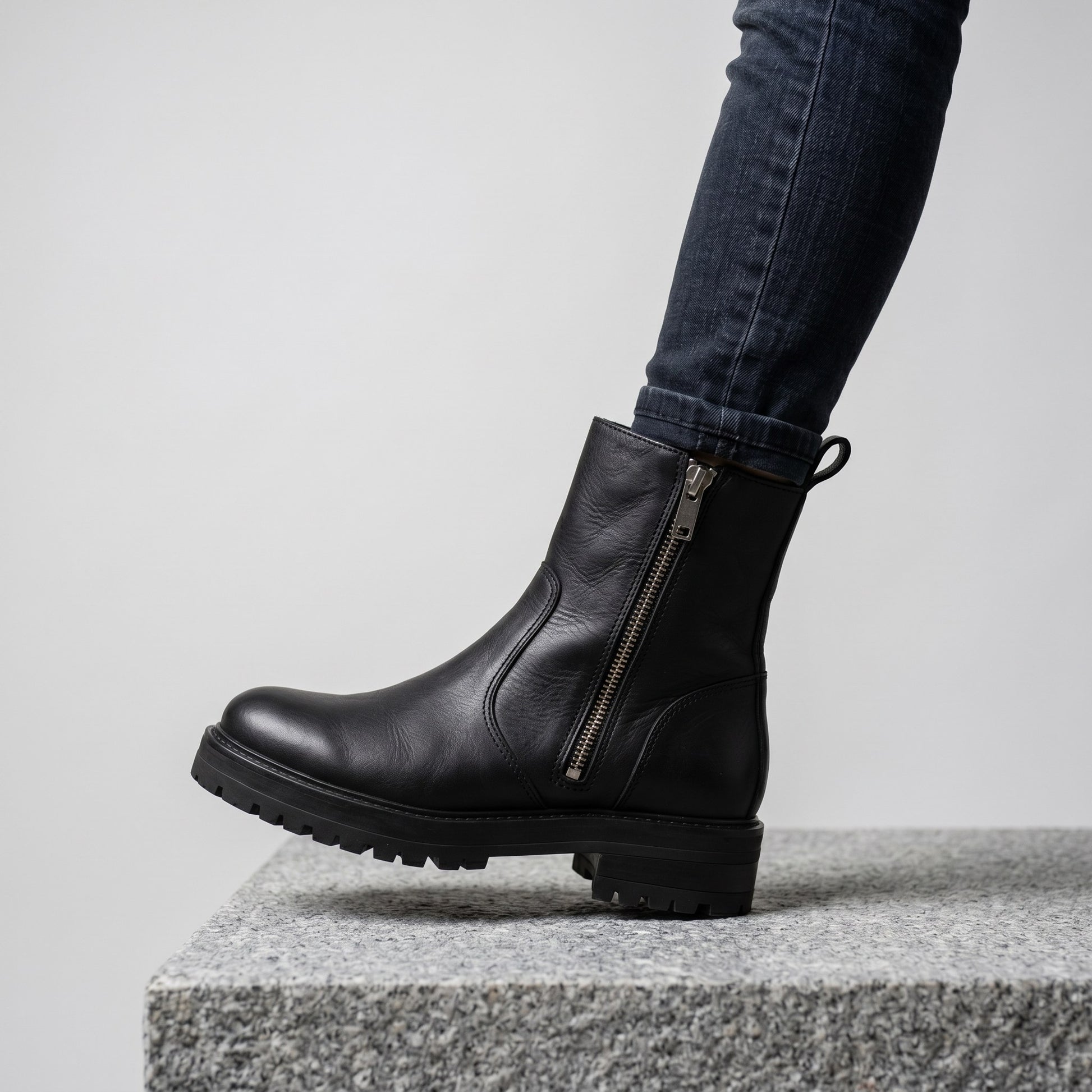 Luxury Edition - Artisian Made Black Italian Leather Amantea Zipper Boots