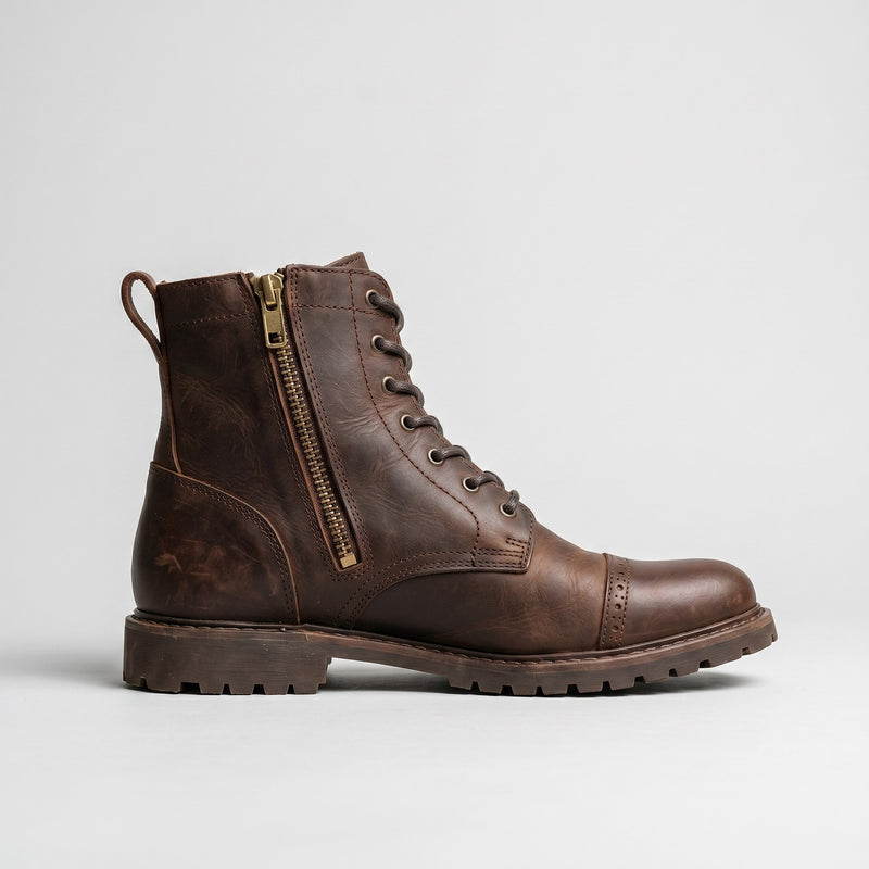 Luxury Edition - Artisian Made Brown Italian Leather Bergeggi Lace Up Zipper Boots