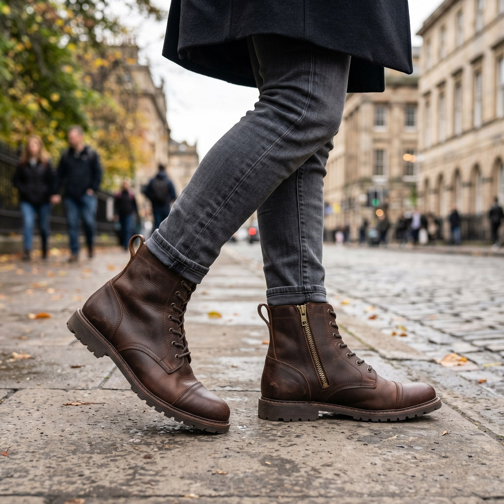 Luxury Edition - Artisian Made Brown Italian Leather Bergeggi Lace Up Zipper Boots