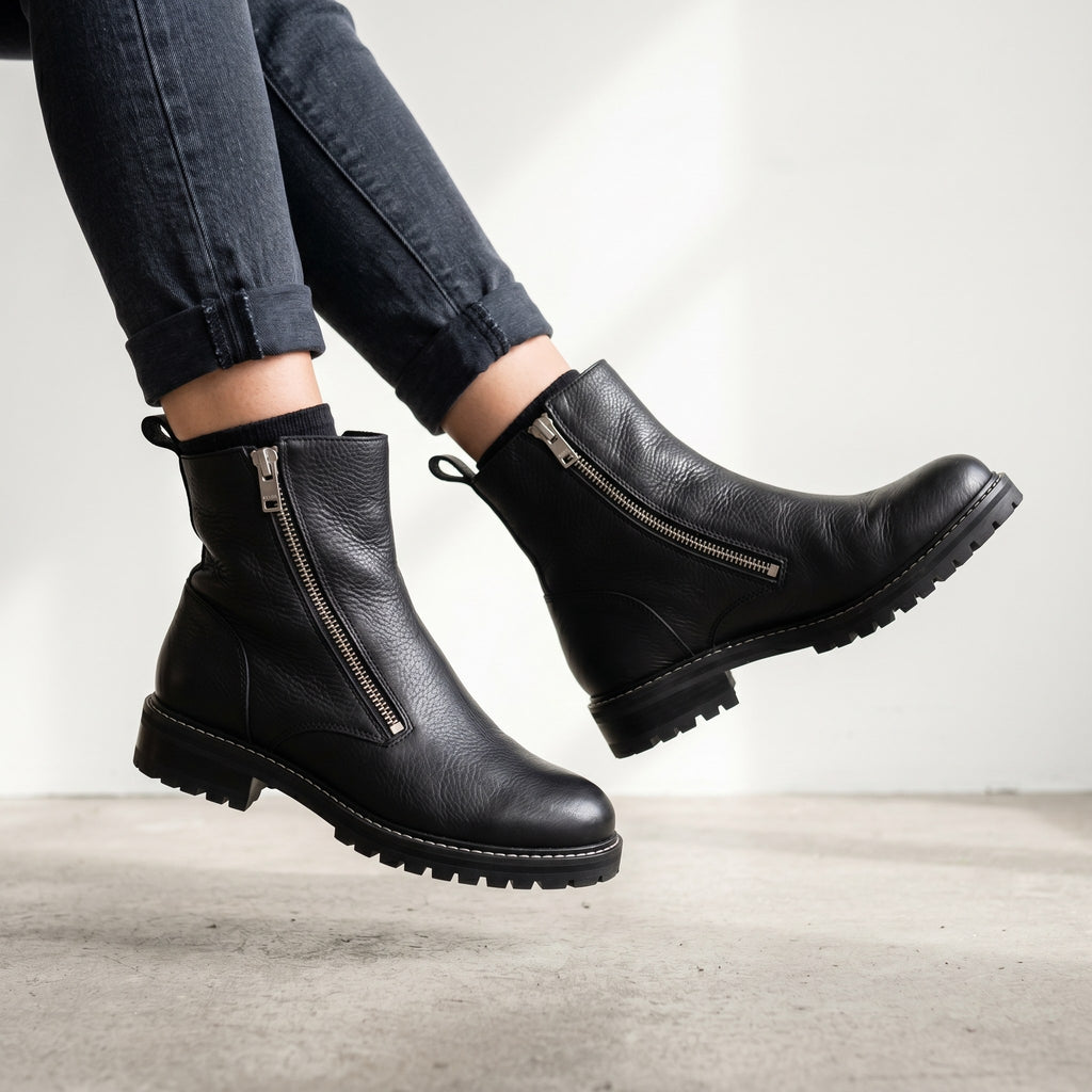 Luxury Edition - Artisian Made Black Italian Leather Camerino Zipper Boots