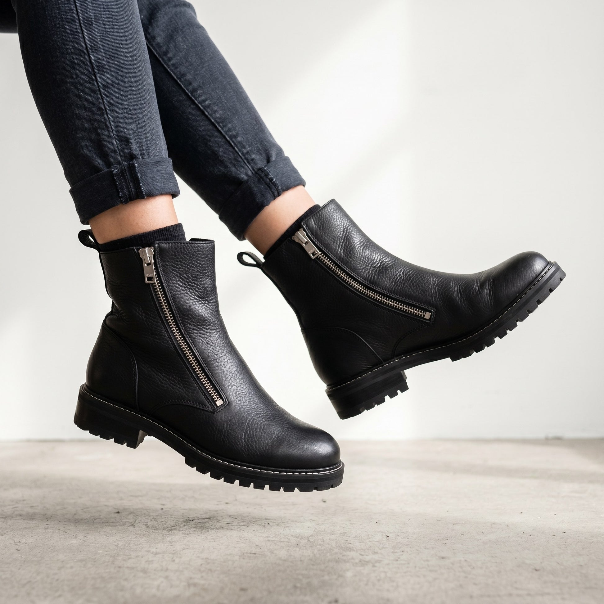 Luxury Edition - Artisian Made Black Italian Leather Camerino Zipper Boots