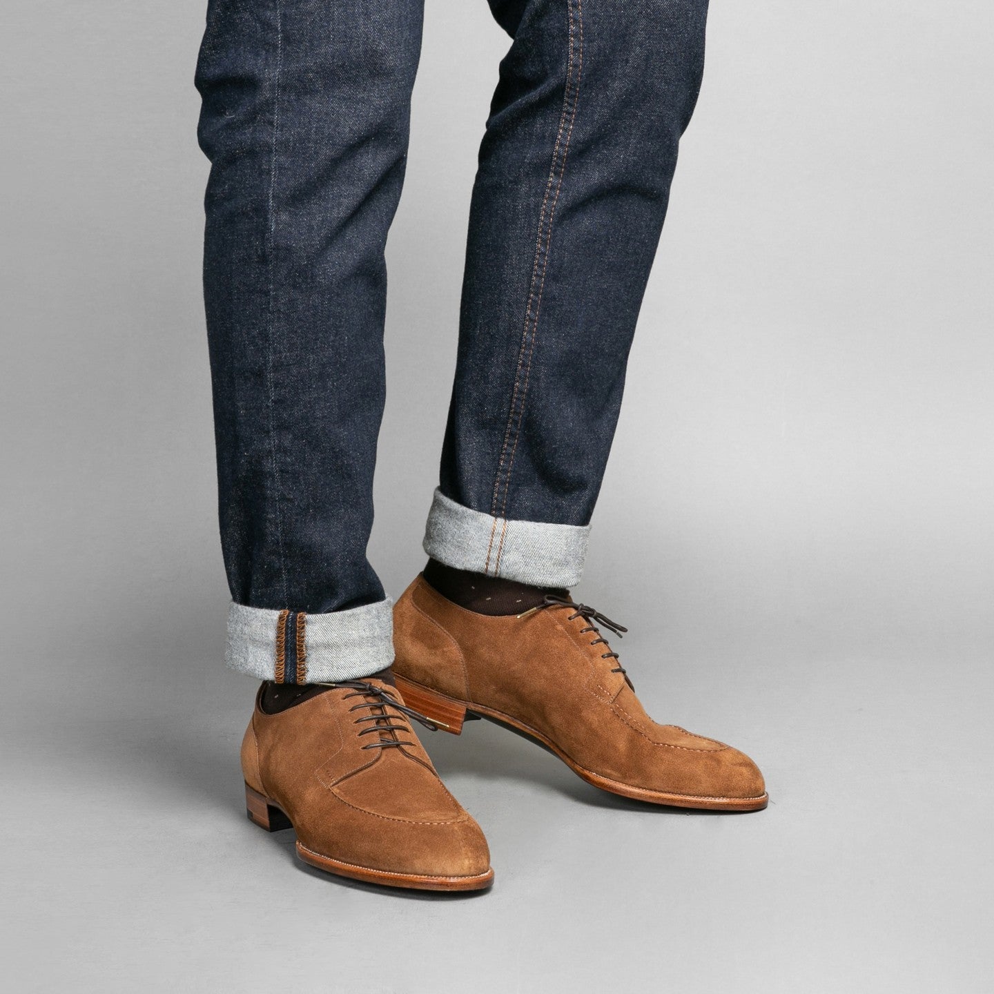 Tan Suede Edara Split Toe Derby Shoes