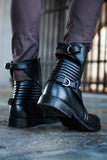 Black Leather Dameon Slip On Motorcycle Riding Punk Rock Boots - AW24
