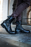 Black Leather Dameon Slip On Motorcycle Riding Punk Rock Boots - AW24