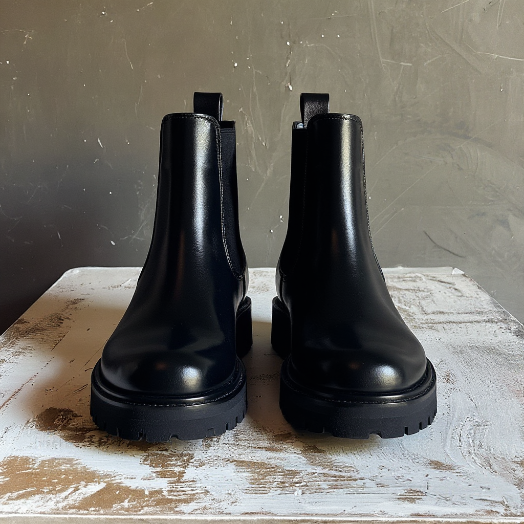Black Leather Ampelio With Thick Sole Chelsea Boot