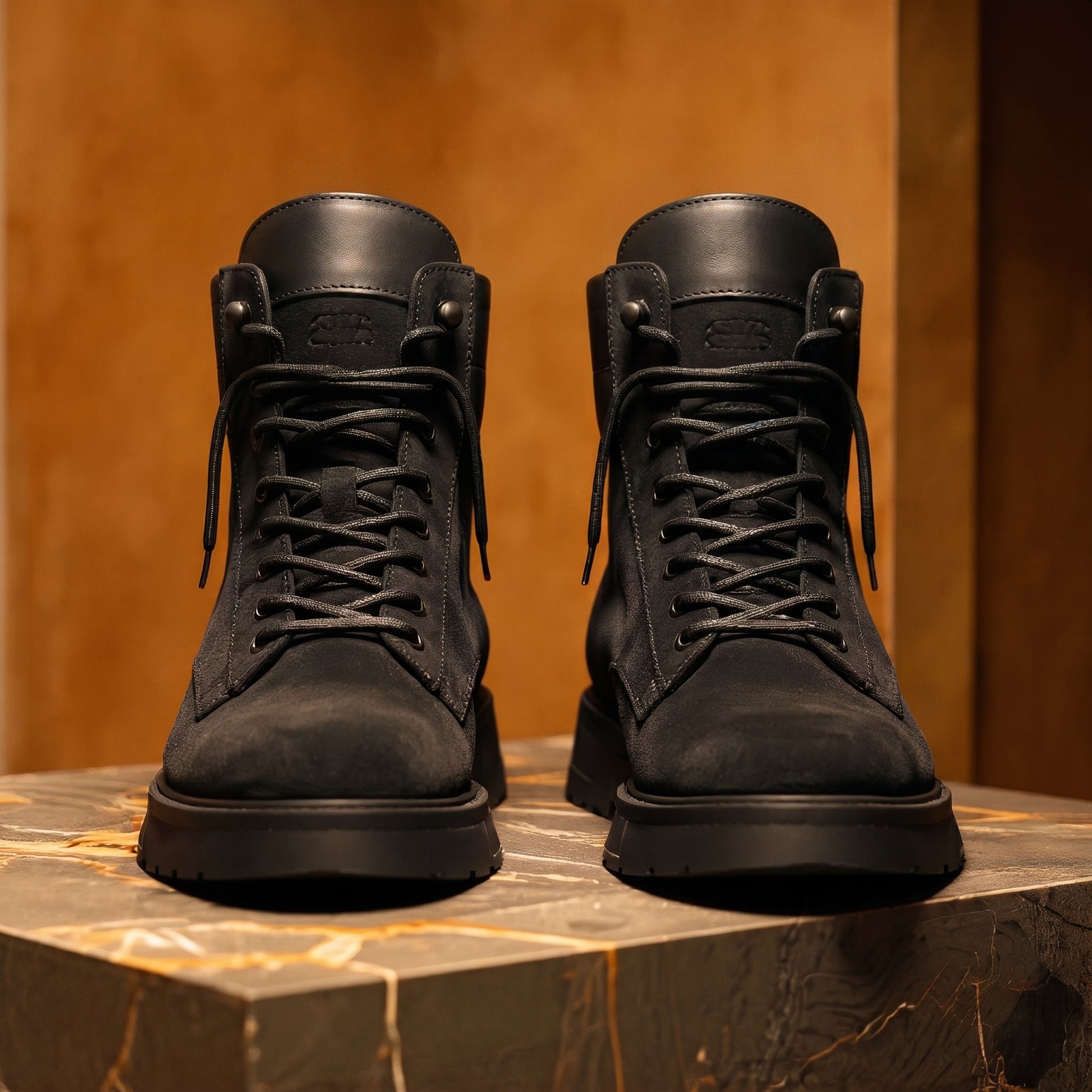 Extra Wide Shoes (2E,4E,6E) Black Suede Leather Elvio Combat Boot