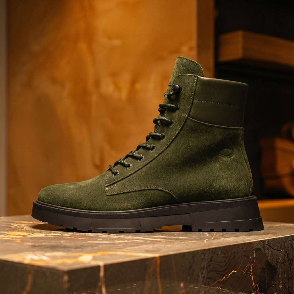 Green Suede Leather Elvio Combat Boot