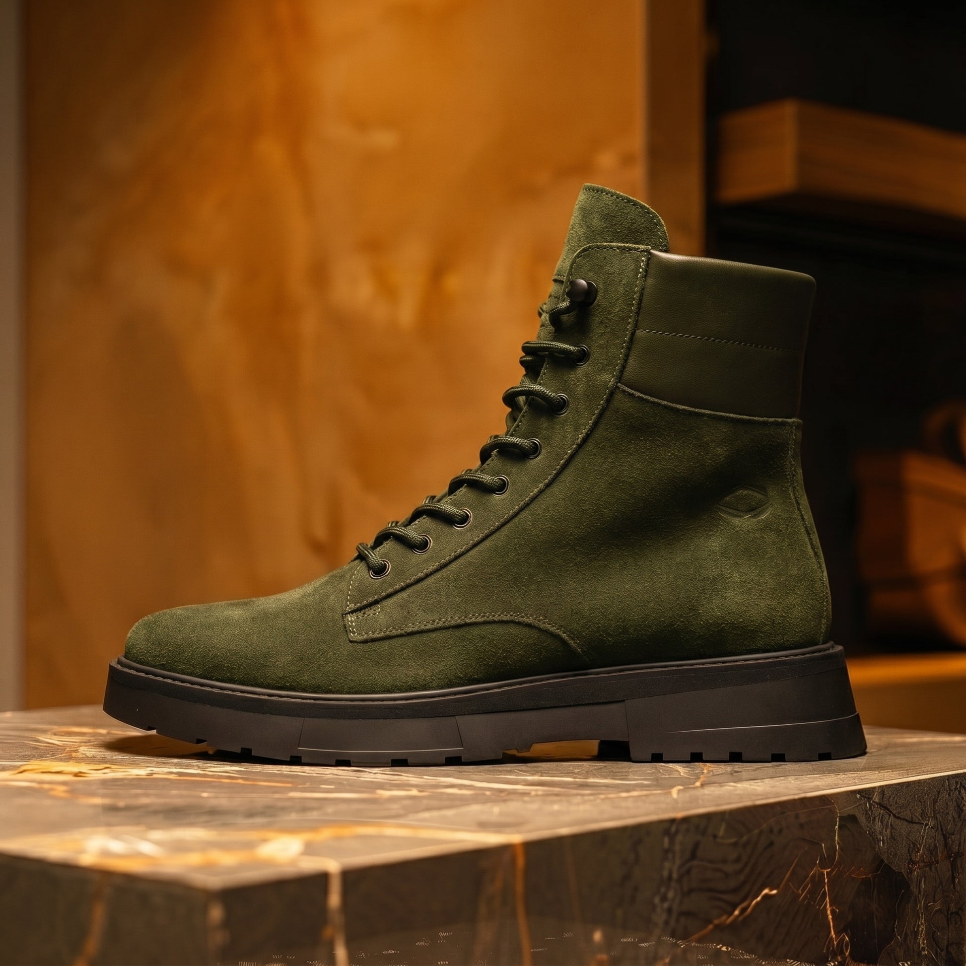 Green Suede Leather Elvio Combat Boot