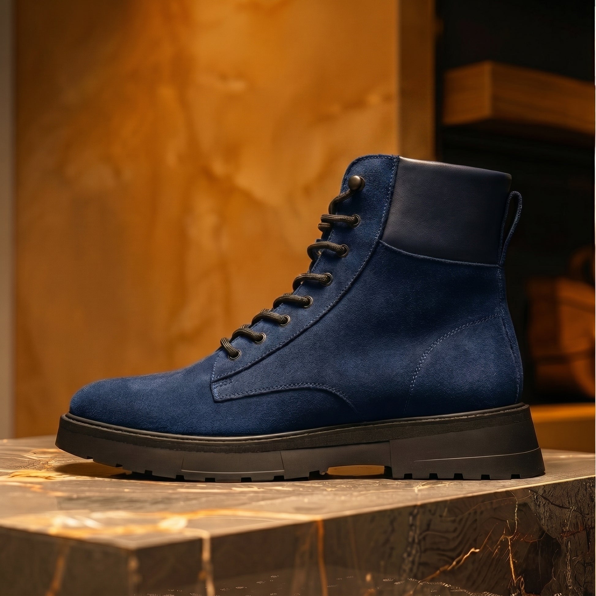Blue Suede Leather Elvio Combat Boot