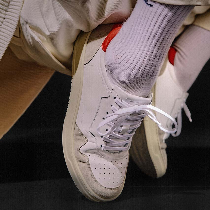 Red and White Leather and Grey Suede Carter Lace Up Sneakers