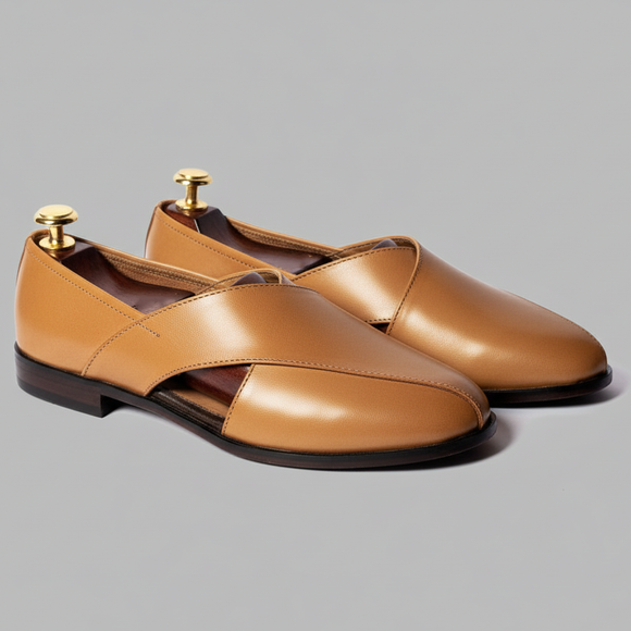 Tan Leather Tana Peshawari Loafers | Wedding Shoes for Groom | Shoes for Haldi Mehendi Sangeet