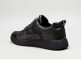 Black Leather Newsara Lace Up Running Sneaker Shoes With Black Sole - Summer 2024 Collection