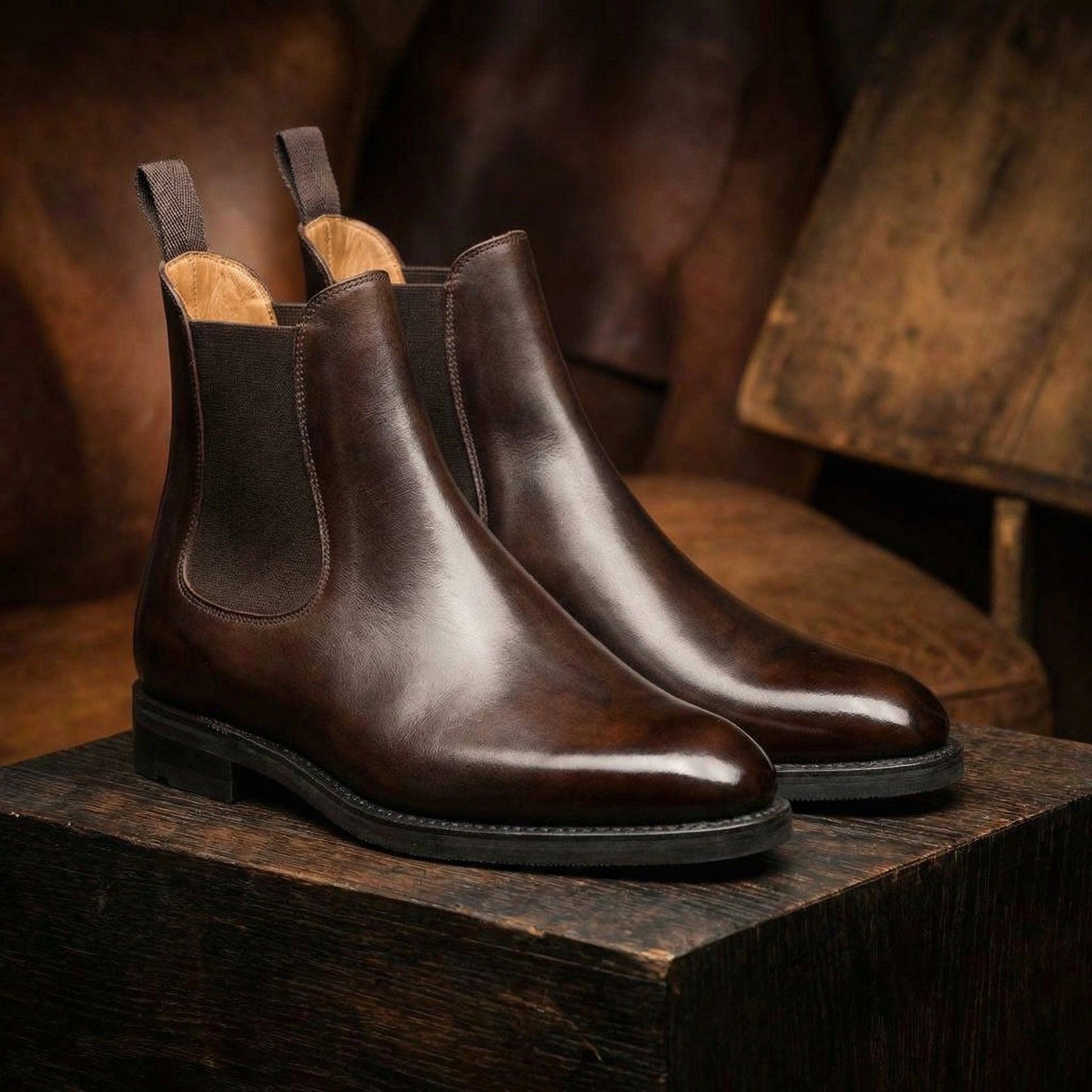 Brown Leather Fenland Slip On Chelsea Boots