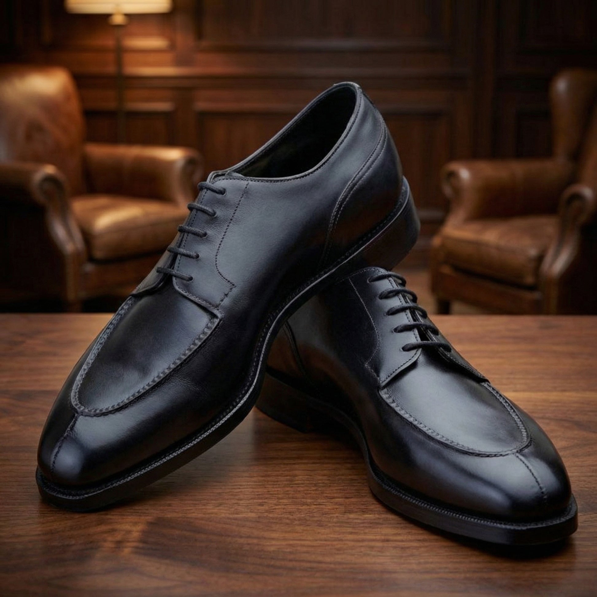 Black Leather Hamlet Derby Shoes