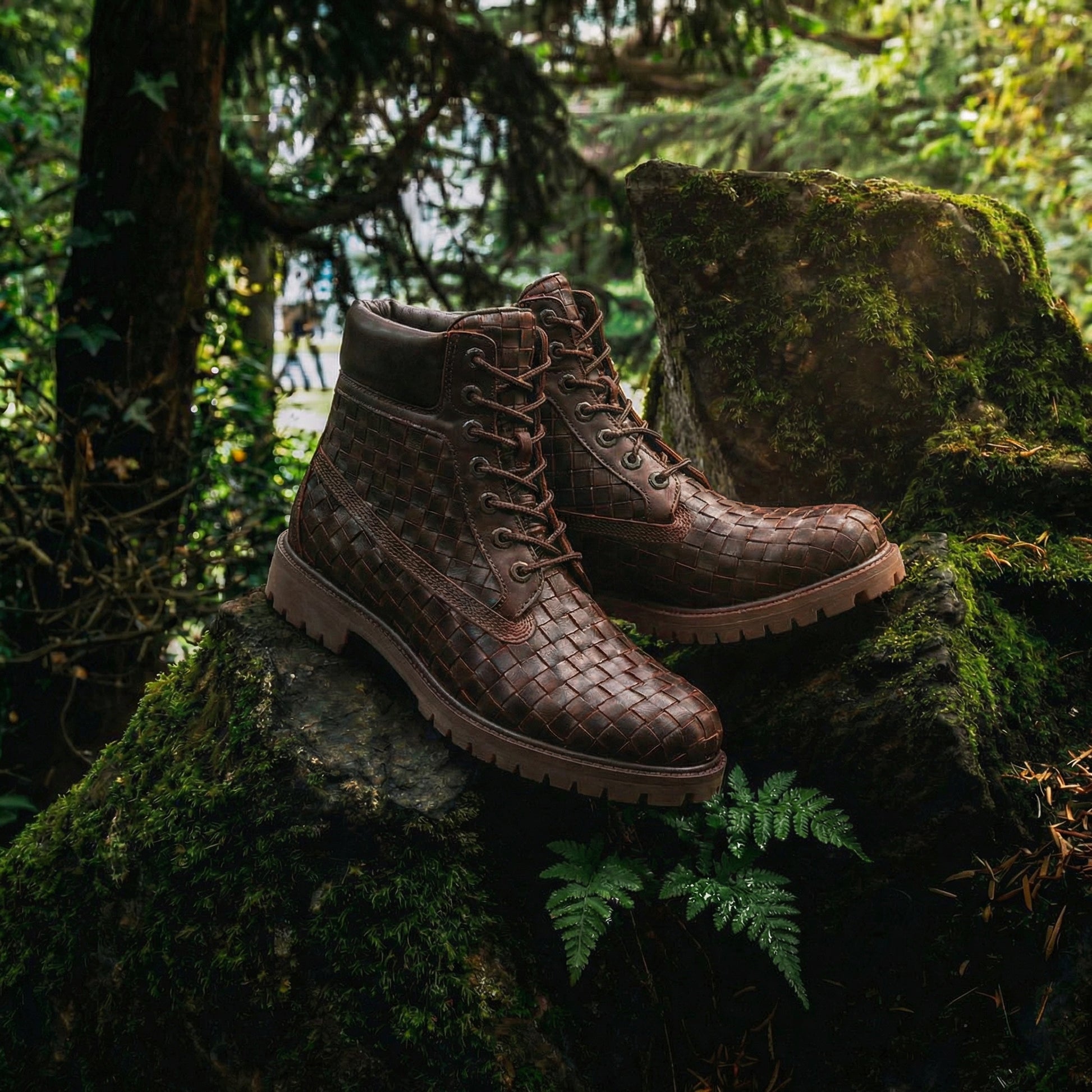 Brown braided Leather Selvaggio Ankle Lace Up Combat Hiking Boots with Chunky Track Sole