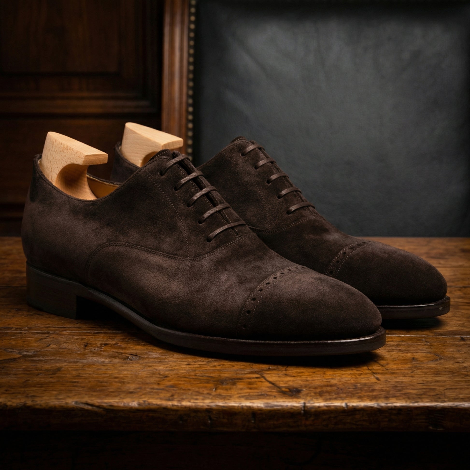 Height Increasing Brown Suede Eastney Toe Cap Oxfords