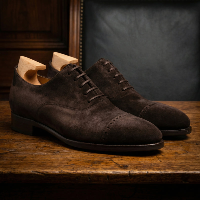 Height Increasing Brown Suede Eastney Toe Cap Oxfords