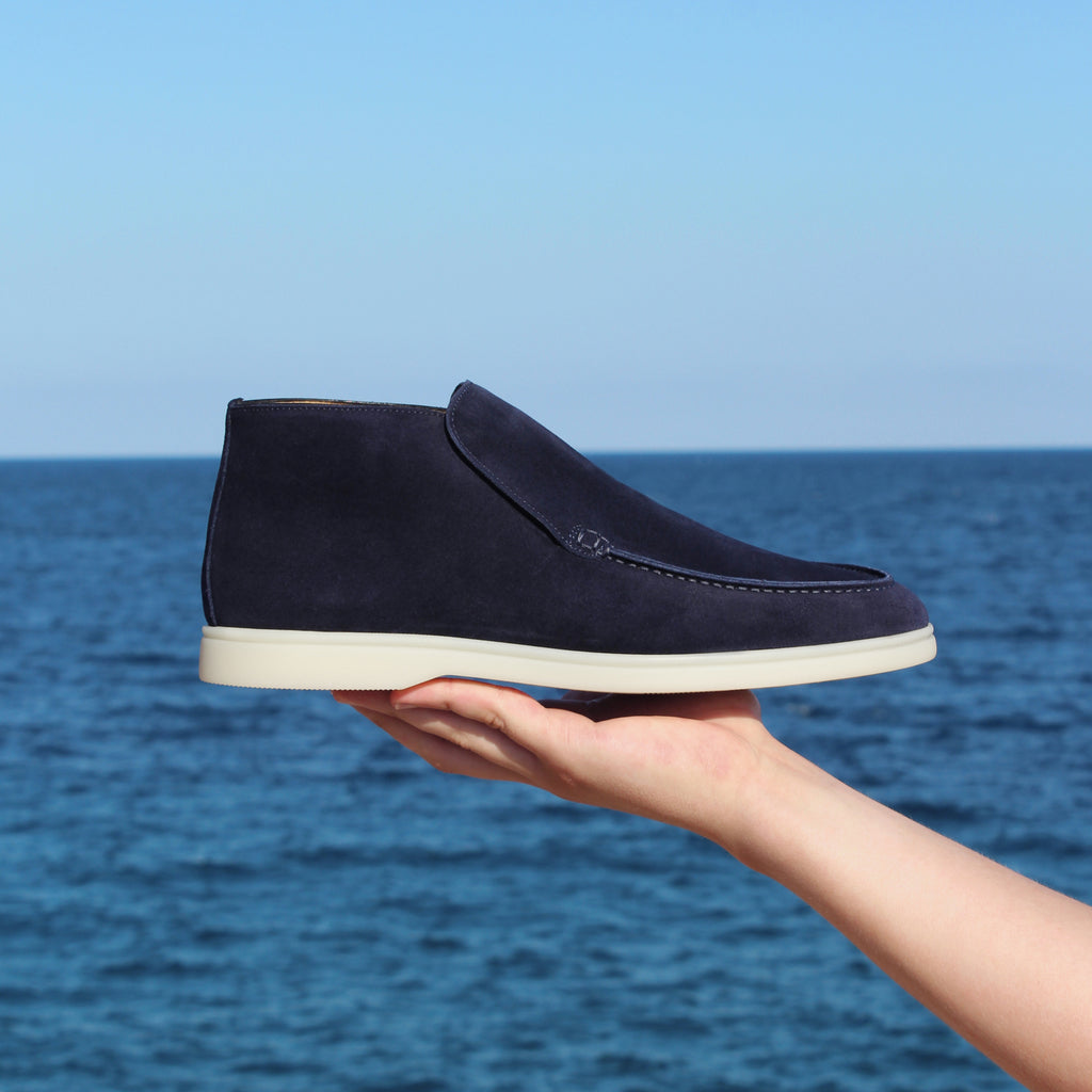 Navy Blue Suede Athena City Half Boots 