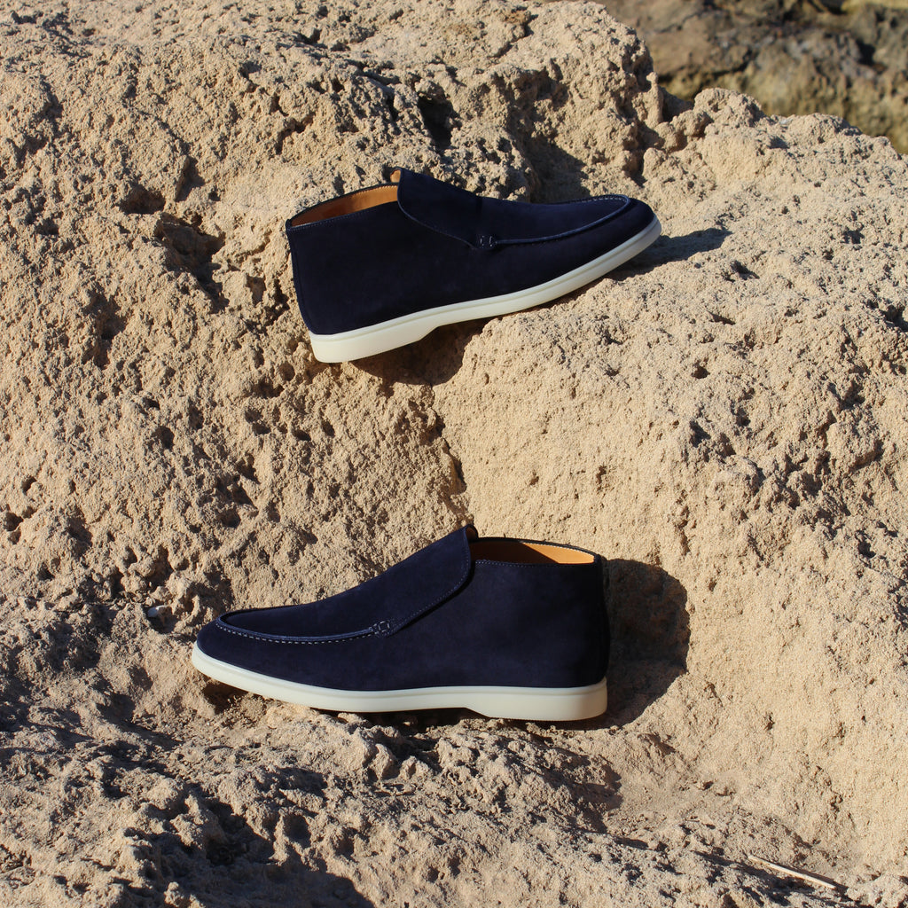 Navy Blue Suede Athena City Half Boots 