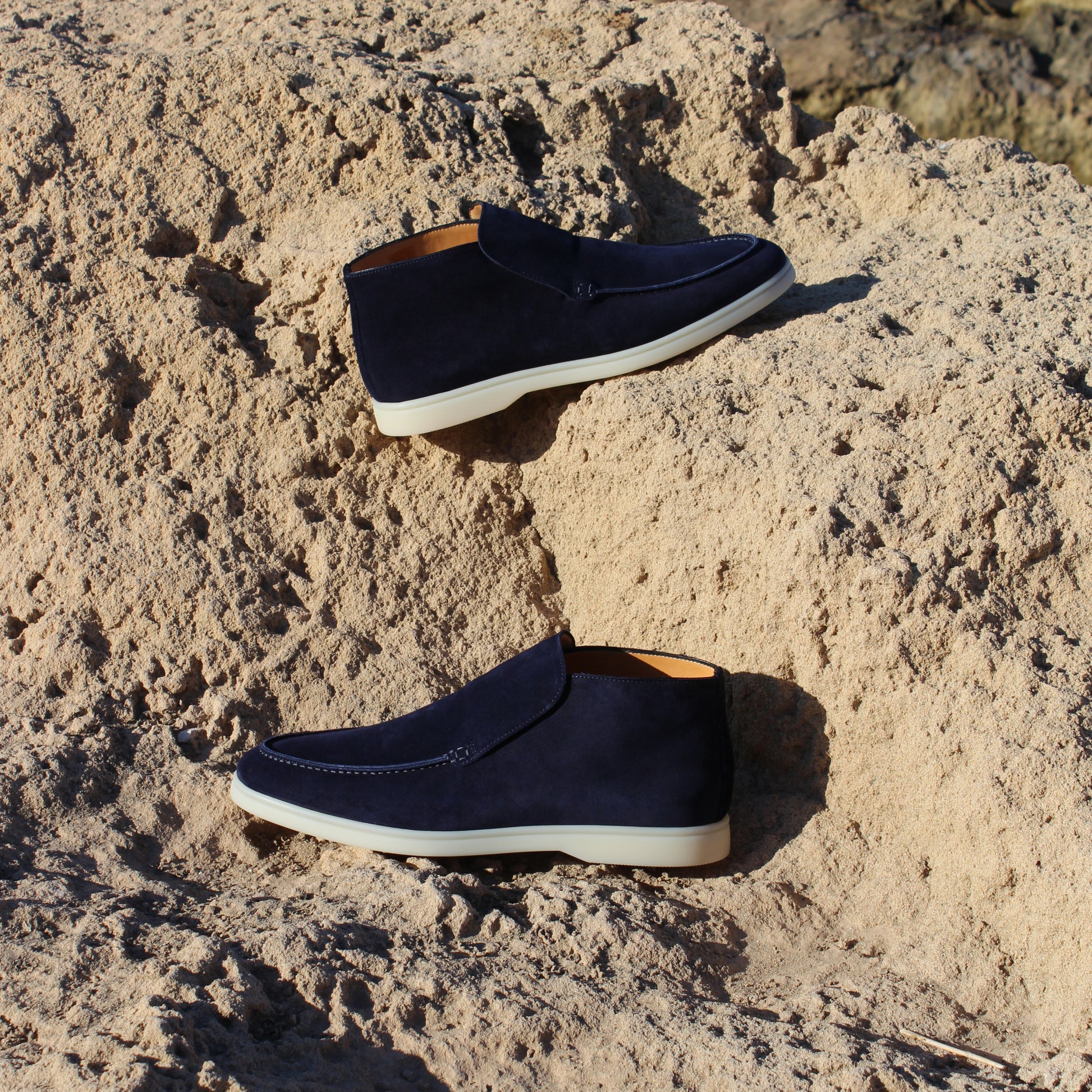 Navy Blue Suede Athena City Half Boots 