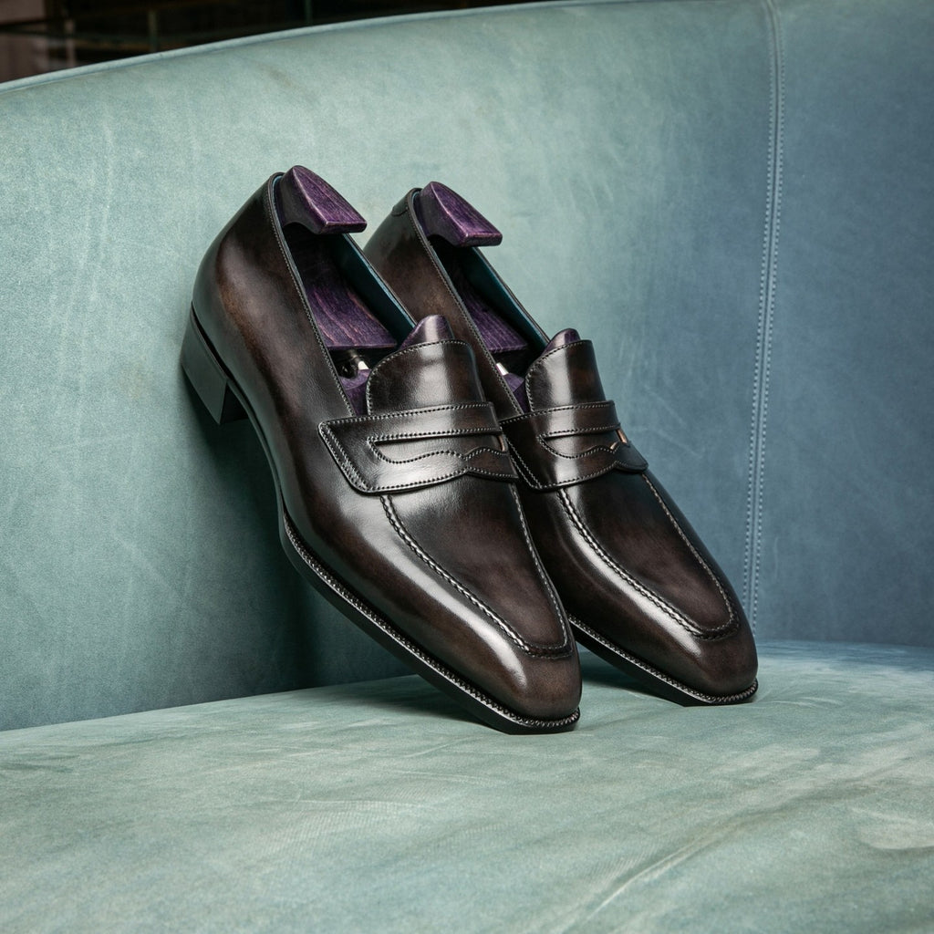 Black Patina Leather Lemira Penny Loafers