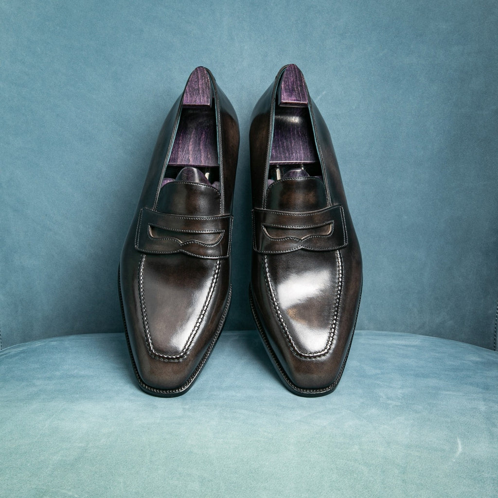 Black Patina Leather Lemira Penny Loafers