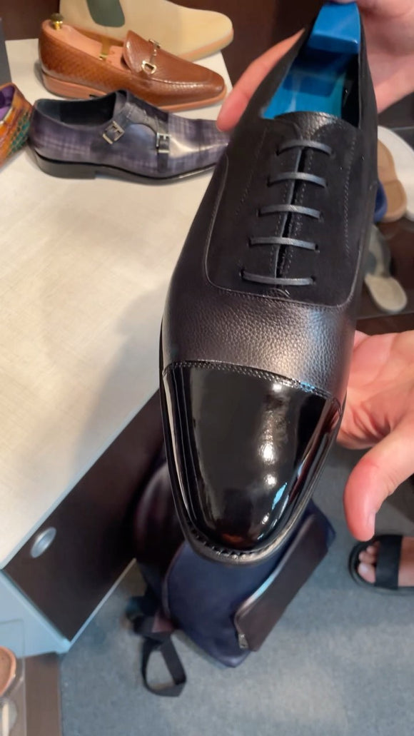 Black Patent Leather Vespera Lace Up Oxfords - AW24