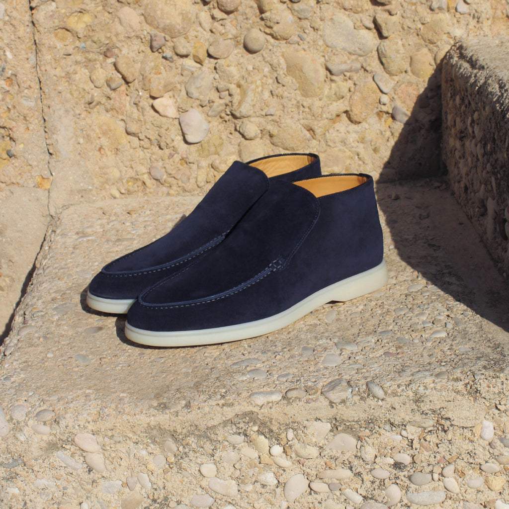 Navy Blue Suede Athena City Half Boots 