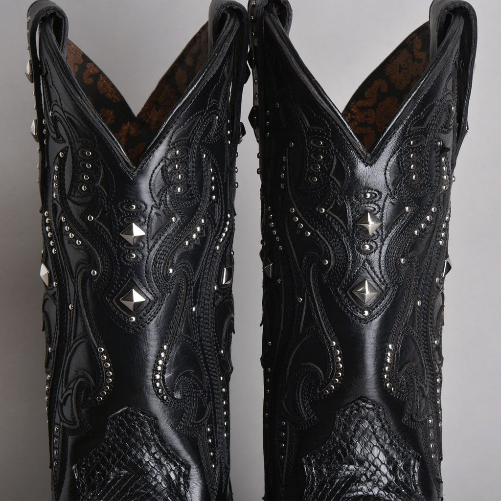Black Leather Lewiston Studded Cowboy Boots