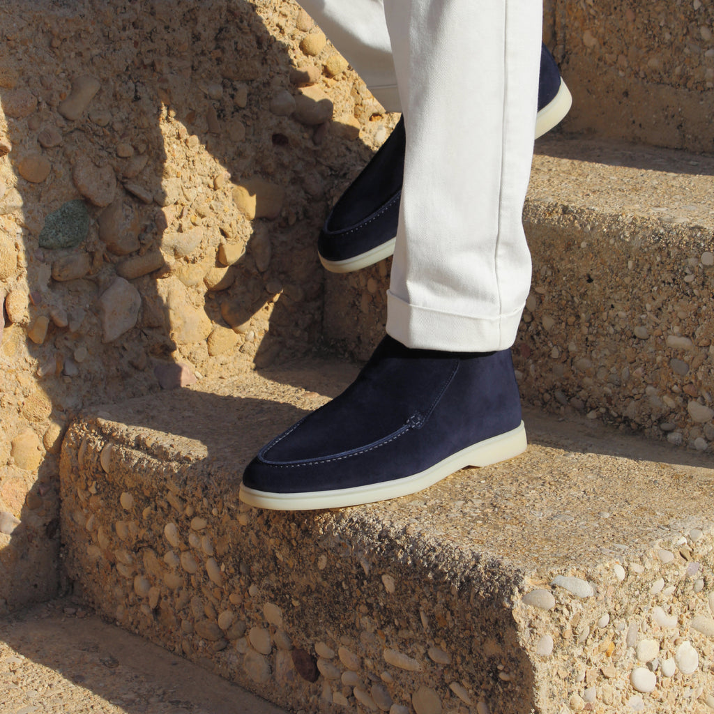 Navy Blue Suede Athena City Half Boots 