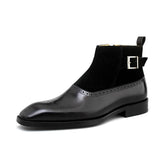 Black Leather and Suede Darius Slip On Boots - AW24