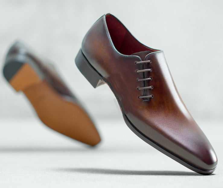 Brown Leather Evzen Lace Up Whole Cut Oxfords 